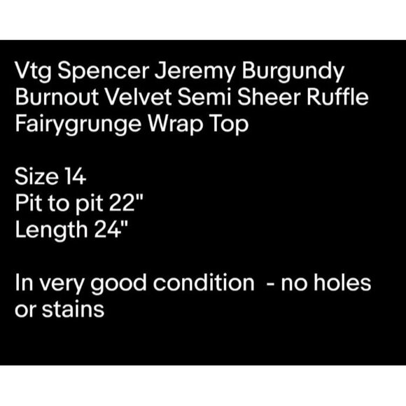 Vtg Burgundy Burnout Velvet Semi Sheer Ruffle Fairygrunge Wrap Top Sz 14 - Picture 7 of 7